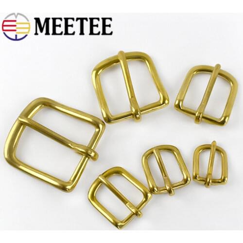 Meetee 1pc/2pcs 13-38mm Solid Brass Belt Buckle Copper Men Pin Buckles DIY LeatherCrafts Belts Clasp Adjust Hook Jeans Accessory