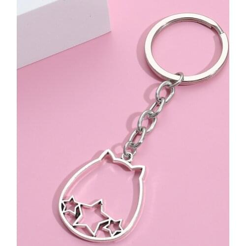 Cute Keychain Hollow Cat And Star Key Ring Metal Key Chains Animal Gift For Women Men Handbag Accessorie Simple Jewelry Handmade