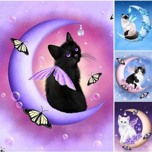5D DIY Diamond Painting Cat Rhinestone Picture Full Diamond Embroidery Mosaic Animals Cross Stitch Kit Moon Home Decoration Art