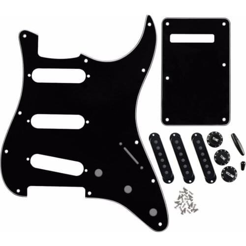 Set of 3Ply Black 11 Hole SSS Guitar Pickguard Strat Back Plate with Pickup Covers Guitar Knobs Tips Guitar Parts & Accessories