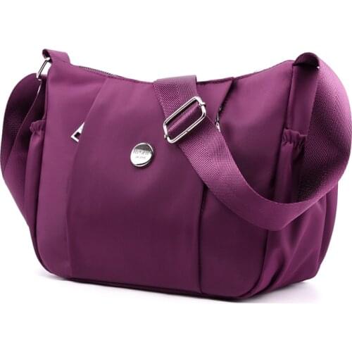 Nylon Waterproof Women Shoulder Bag Solid Color Zipper Closed Messager Crossbody Bags Lady Relax Hobos Purple Handbags