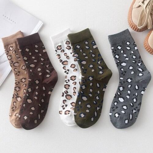 10 Pairs Hot Leopard Print Cotton Blends Sock Women Fashion High Street Popular Stripe Leopard Socks Spring 5 Pares Calcetines