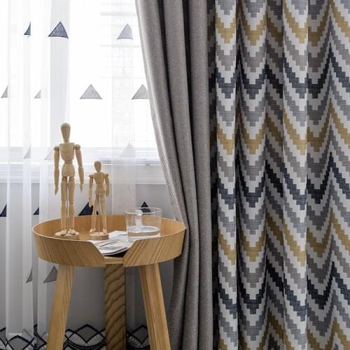 2021 New Curtains Nordic Printing Stitching Shading Finished Product Customization Curtains for Living Dining Room Bedroom