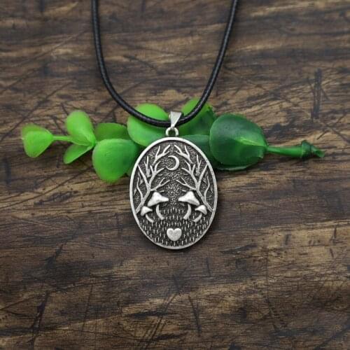 12pcs 2021 Fashion New Crescent Moon Mushroom Pendant Necklaces Vintage Gothic Punk Jewelry