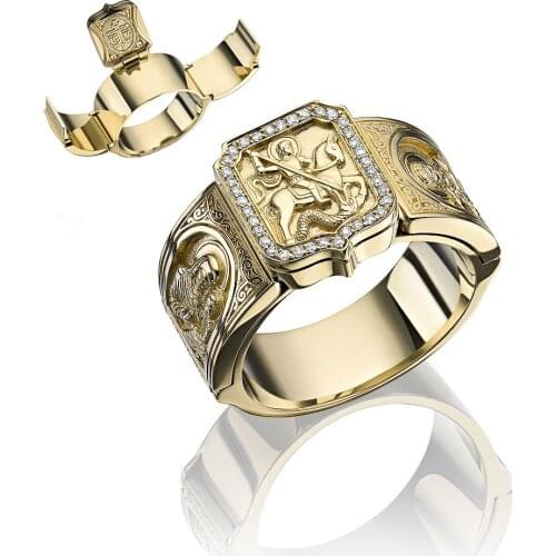 Saint George Ring Mens Fashion Gold Flip Ring Unique Ring for Men St George Christian Jewelry Hip Pop Punk Gothic Ring Gifts