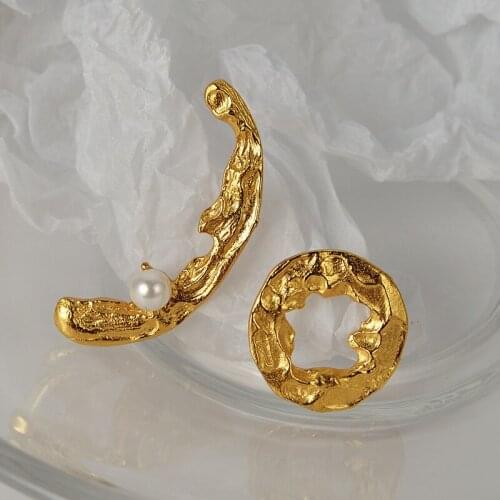 Brass With 18K Gold Real Pearl Sun Moon Earrings Party Gown Runway T Show Gothic Rare Korean Japan INS Boho Classic Top Trendy