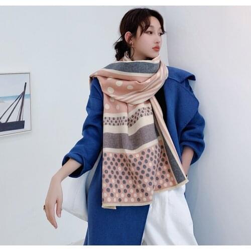Spring and Autumn New Korean Imitation Cashmere Warm Scarf, Mid-length Polka-dot Shawl, Sweet Temperament Fringed Scarf