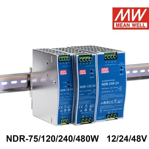 MEAN WELL NDR-75 120 240 480W 110V/220V AC TO DC 12V 24V 48V DIN Rail Switching Power Supply NDR-75 NDR-120 NDR-240 NDR-480