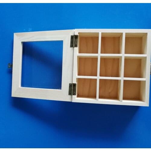 Vintage Wooden Jewelry Box Glass Top Storage Container Gift 9 Compartments