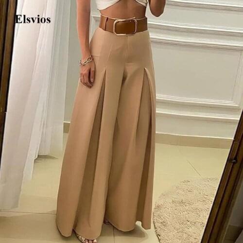 Vintage Casual Solid Loose Pleated Pants Fashion Elegant Office Lady Wide Leg Pants 2021 Spring Summer Women Trousers Streetwear