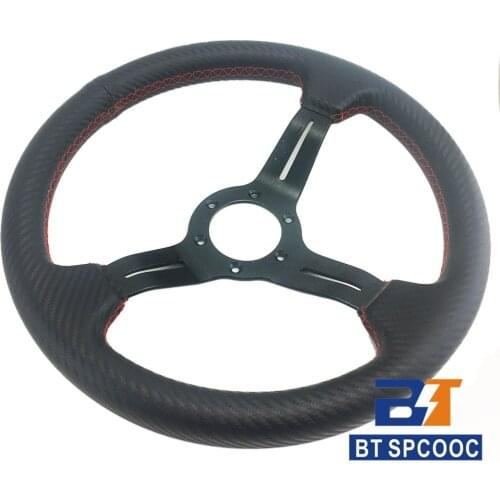 SPCOOC High Quality Racing Little Concave Steering Wheel 14Inch 350mm Black Carbon Look Leather Steering Wheel Universal