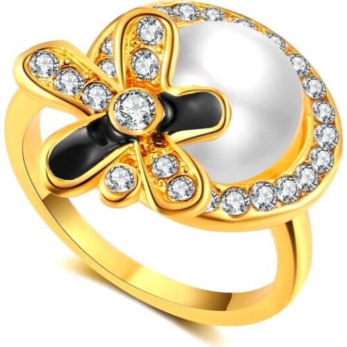 WQQCR White Pearl Jewelry Gold Natural Round Freshwater Pearl Ring Womens Wedding Ring Premium Gift