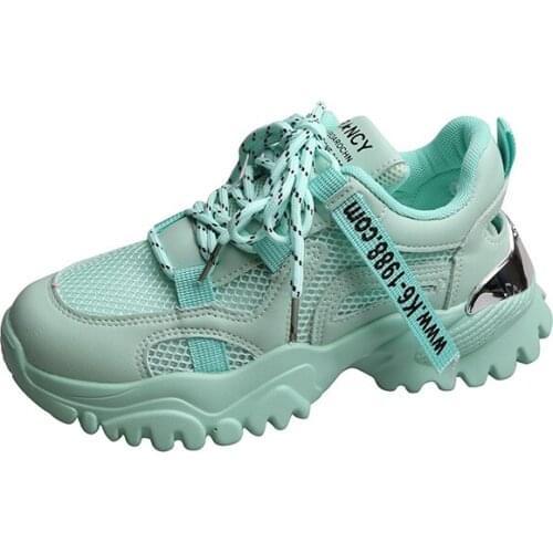 Sports shoes women 2020 new mesh breathable student lace thick bottom sports casual shoes womens shoes wild