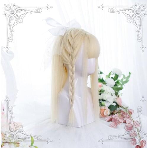 Female Long Straight Creamy Golden Bangs Wig Women Wigs Lolita Cosplay Party