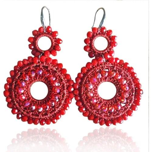 DM Big Round Earrings For Women Red Crystal Hanging Hook Pendant Handmade Boho Fashion Jewelry 2020 brincos oorbellen gifts