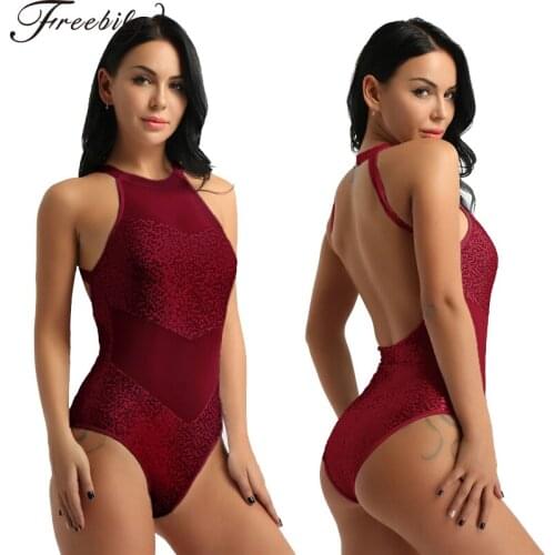 Sequined Women Professional Ballet Leotard Sleeveless Halter Adult Gymnastics Leotard Bodysuit Competition Stage Dance Costumes