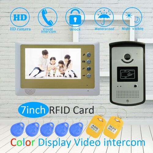 1 SET) 1 to 1 Door intercom System For House 7 inch surface Monitor Wire type Video Door Phone Night Version Doorbell RFID