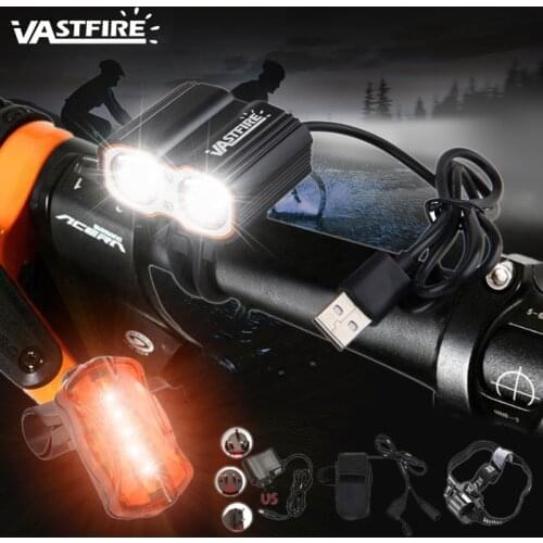 1000 LM 2X XM-L T6 LED Bike Dual Lamps with USB Port Bike Torch Front Bicycle Light +6400 mAh Battery +Safety Rear Light