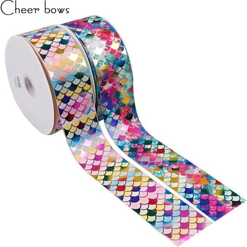 2Y/lot 3" 75mm Mermaid Bronzing Grosgrain Ribbon DIY Hairbows Accessories Holiday Decorations Materials Apparel Sewing Ribbon
