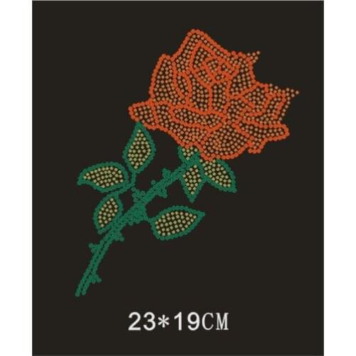 2pc/lot Red flower design stones sticker hot fix motif iron on crystal transfers design iron on rhinestone patch appliques