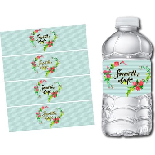 20pcs Custom Floral Save The Date Water Bottle Wine Labels Waterproof Candy Bar Wrapper Sticker Birthday Baby Shower Decoration
