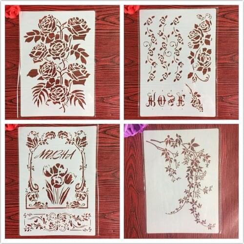 4pcs / set A4 Stencils Painting Coloring Embossing Scrapbook Album Decorative Template for walls Mandala stencil templates