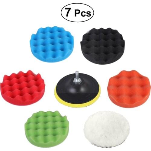 7PCS Buffing Sponge Polishing Pad Self-Adhesive Disc Wool Disc Polishing Wax Sanding Pad Kit for Car 4 Inch