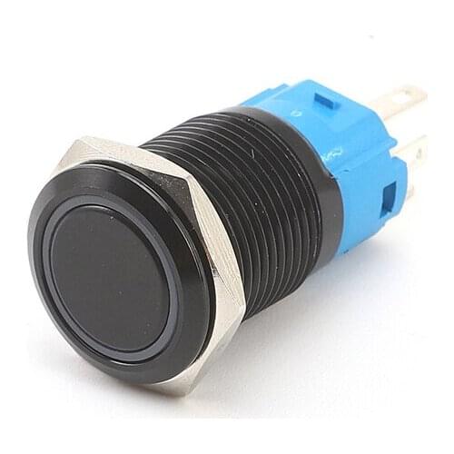 Black aluminium oxide metal button switch with light small circular button of self-locking reset 16mm Circular electric operator