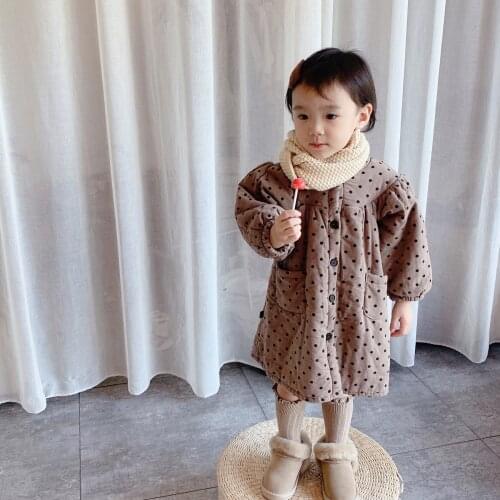 Kids Dresses For Girls Winter New Baby Girls Korean Cotton Thick Dress Casual Single-breasted Dots Warm Dress For Children 2-7 Y