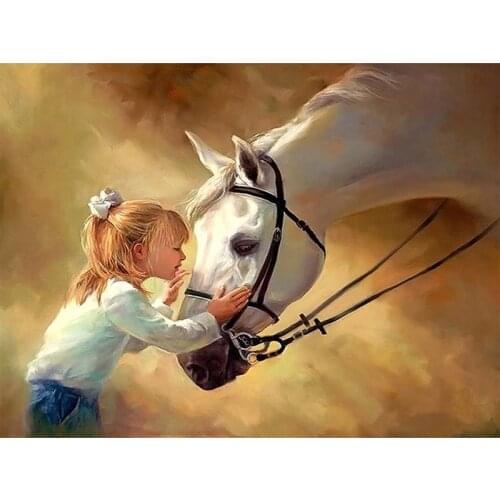 Girl With Horse Needlework Diy 5D diamond embroidery full square round drill picture home decor mosaic diamond paintingZP-1727
