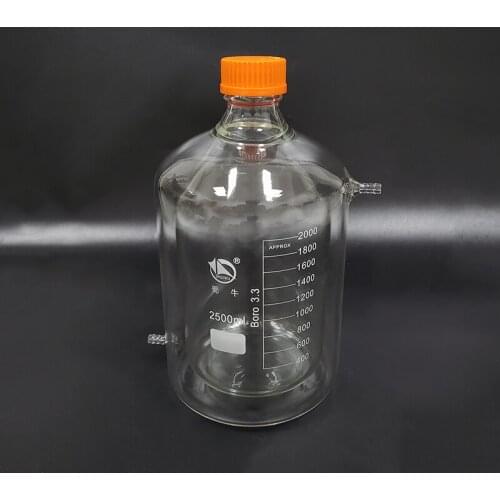 Double-deck cylindrical single-necked flat bottom flask,Capacity 2500ml,GL45mm,Mezzanine jacketed reactor bottle,Reagent bottle