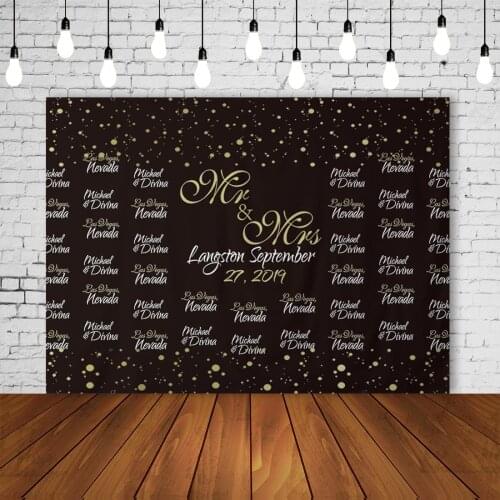 Custom Wedding Party Backdrop Bridal Shower Banner Golden Step And Repeat Pattern Portrait Background Poster Wall Decoration