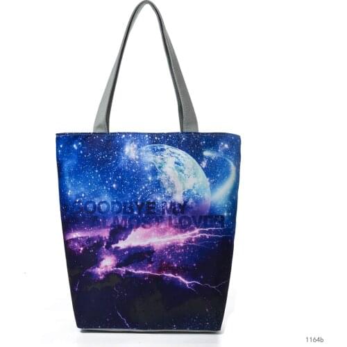 Canvas shoulder bag that can be carried starry sky print casual handbag ladies shopping tote bags