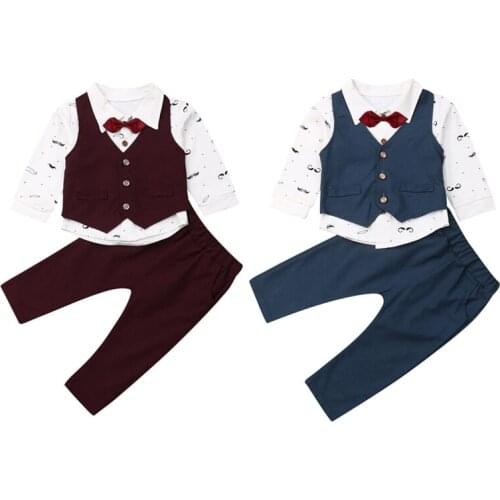 4pcs Gentleman Kid Baby Boy Formal Clothes Suits Waistcoat+Tie+Print Shirt+Pants Outfit Clothes Suit Set