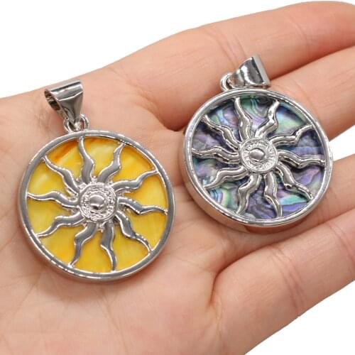 Trendy Natural Abalone Shell Round Pendant Colorful Seashell Charms for Handmade Jewelry Making DIY Necklace Gift Size 33x37mm