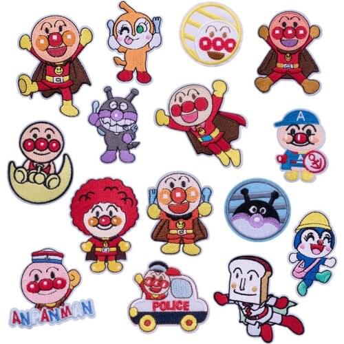 Cartoon Japanese Anime Anpanman Iron on Patches Baikinman Embroidered Patch Kids Badge DIY Cloth Accessories