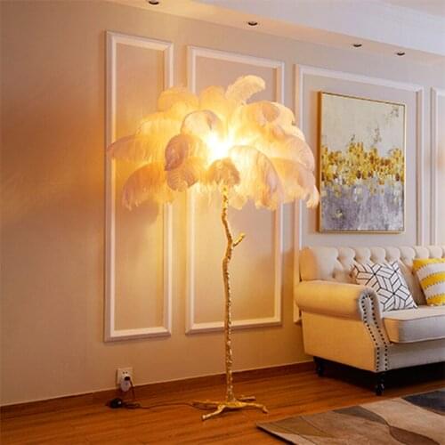 Nordic Ostrich Feather Living Room Floor Lamp Stand Lamp Bedroom Modern Interior Lighting Decorative Floor Lights Standing Lamps