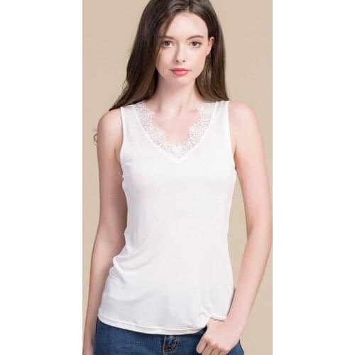 New Knitted Silk Vest Woman Mulberry Silk T-Shirt Sexy Slim Lace Underwear Mulberry Silk Camisole 8026