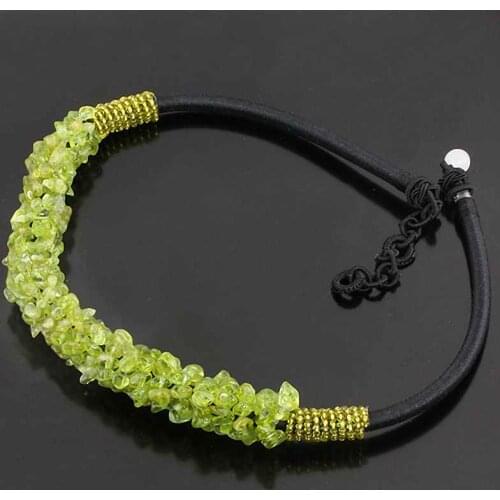 TUMBEELLUWA Peridot Crystal Gem Stone Chips Beads Collar Chain Choker Necklace 18"-19"L