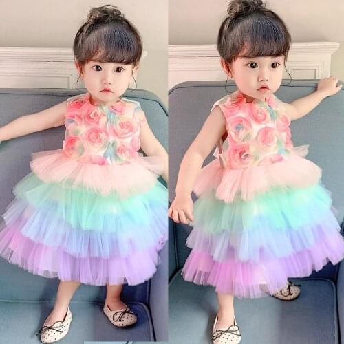 2021 New Baby Dress Lace Petal Christening Gown Baptism Clothes Flower Newborn Kids Girls Birthday Princess Infant Party Costume