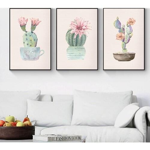 Botanical Cactus Print Home Sweet Home Sign Quote Wall Art Painting Kitchen Decor Tea Poster Nordic Wall Picture for Living Room