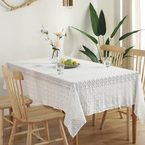 Crocheted Table Cloth White Tablecloth Cotton Coffee Table for Living Room Rectangular Cover Mat Wedding Decoration Mantel