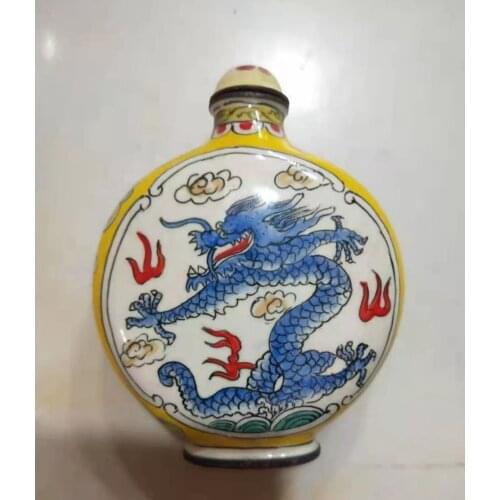 Old Chinese Cloisonne Enamel Hand Painted Dragon snuff bottle Qian Long Mark