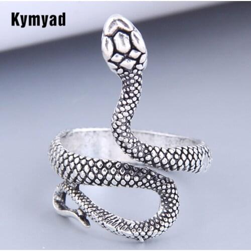 Kymyad Vintage Antique Silver Rings For Women Bijoux Femme Lucky Snake Ring Jewelry Hip Hop Punk Rock Rings