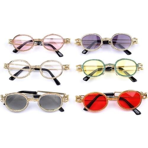 High End Crystal Stone Rhinestone Oval Steampunk Diamond Sunglasses Women UV400 Mirror Glasses