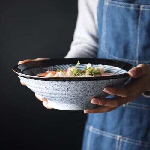 Japanese Sea Wave Shaped Creative Large Size Noodle Bowl Household Retro Noodle Bowl Ceramic Soup Bowl Beef Ramen Large