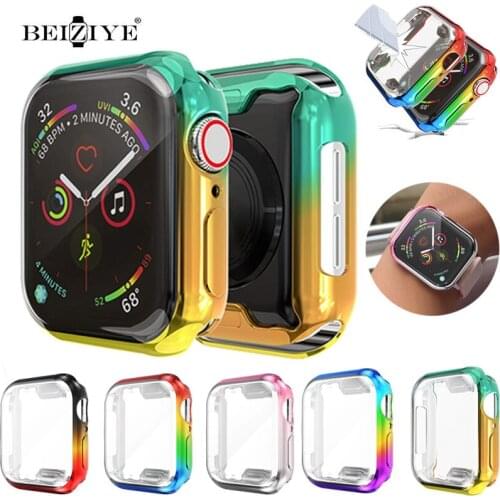 Screen Protector Case For Apple Watch 38mm 42mm 44mm 40mm Rainbow Cover for iWatch Series 6 5 4 3 2 SE Protective Bumper Shell