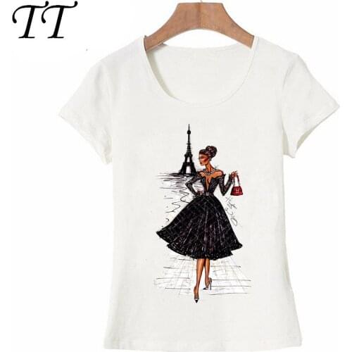 Vintage Vogue Paris Black printing Girl Shirt summer fashion Women T Shirt novelty casual Tops hipster cool ladies Tee