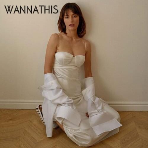 WannaThis Satin Party Dresses Women Sleeveless Strapdress Elegant Mid Dress Long Hight Waist A-line Dresses Women Summer 2021