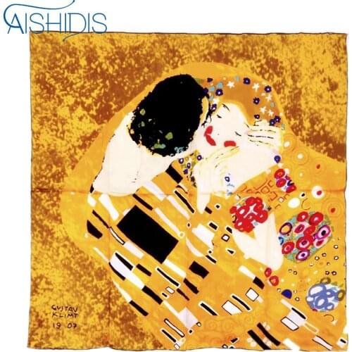 Womens Silk Scarf Headscarf Bandana Capes Charming Kiss Pattern Oil Painting Scarves Gustav Klimts The Kiss